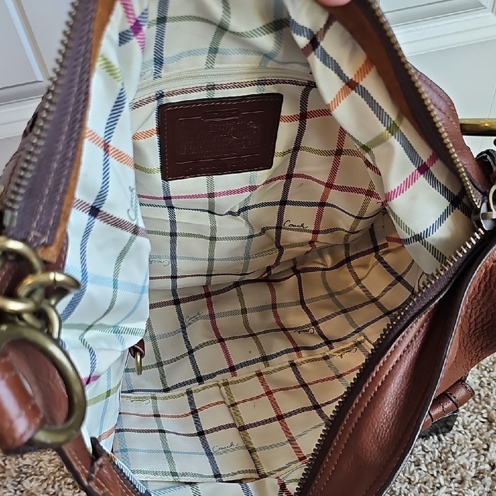 Coach 08 Bleecker Brown Soft Milled Cowhide Woven Pocket Hobo 12378 Tattersall - Picture 4 of 15